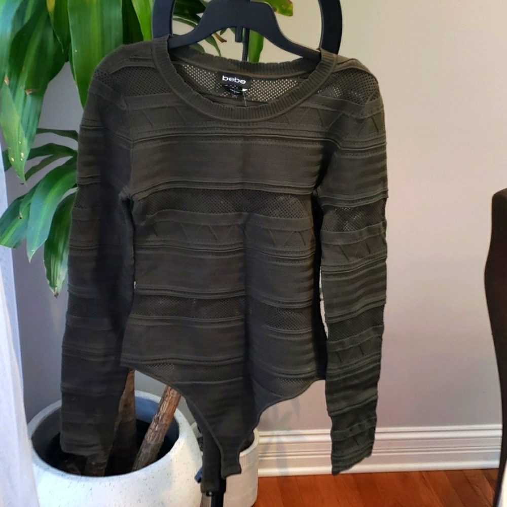 Bebe Pointelle bodysuit, size small, bran new with tags, olive green